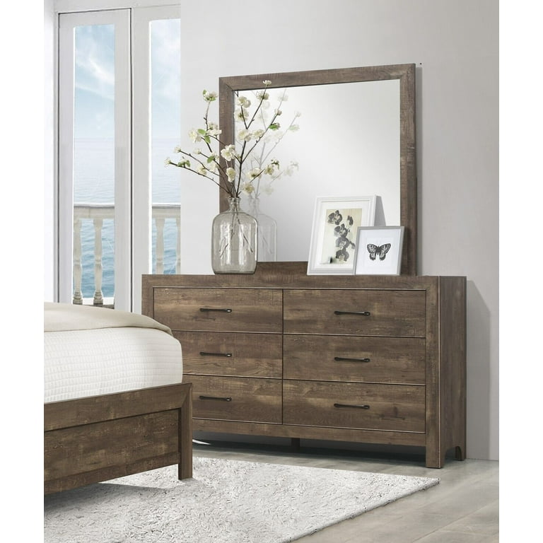 IN STOCK NEW_5PCS NATURAL RUSTIC CAL KING BED, DRESSER, MIRROR, 2  NIGHTSTANDS
