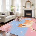 thumbnail image 2 of 8'x10' Area Rugs, Pink Dog Indoor Outdoor Area Rug for Living Room Bedroom, Spring Cherry Blossoms Botanical Blue Sky Washable Bathroom Rugs Kitchen Floor Carpet Mats Home Decor Aesthetic, 2 of 8