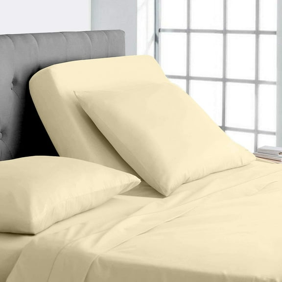Top Split Queen Sheets Sets for Adjustable Beds - 800 Thread Count- 100% Egyptian Cotton 4Pcs Bed Sheets, Fits Upto 21'' Inch Deep Pockets, Ivory Solid- Split Down 28 inches from The top