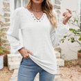 thumbnail image 4 of Scyoekwg Casual Tops for Women V-Neck Ring Hole Eyelet Tops Solid Color Fall Tops Trendy Loose Lightweight Long Sleeve T Shirts Pullover (White,XXL), 4 of 6