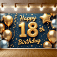 thumbnail image 4 of Gold Balloon Happy Birthday Banner Star Design Party Backdrop for 18th Birthday Celebration Indoor Decoration Event, 4 of 7