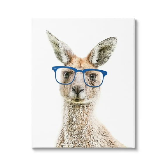 Stupell Industries Kangaroo Blue Hipster Glasses Animals & Insects Painting Gallery Wrapped Canvas Print Wall Art