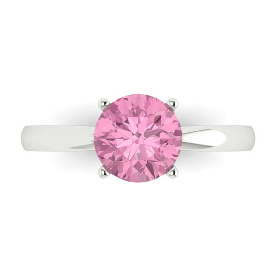 1.5 ctw Solitaire Anniversary Ring for Women | Round Cut Simulated Pink Diamond | Hyperallergenic Solid 14K White Gold