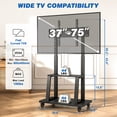 thumbnail image 2 of RTVR Rolling TV Stand with Wheels for 37-75 inch Screens, Portable Mobile TV Cart Height Adjustable Mount with Storage Shelves, Max 150 lbs, Black, 2 of 8