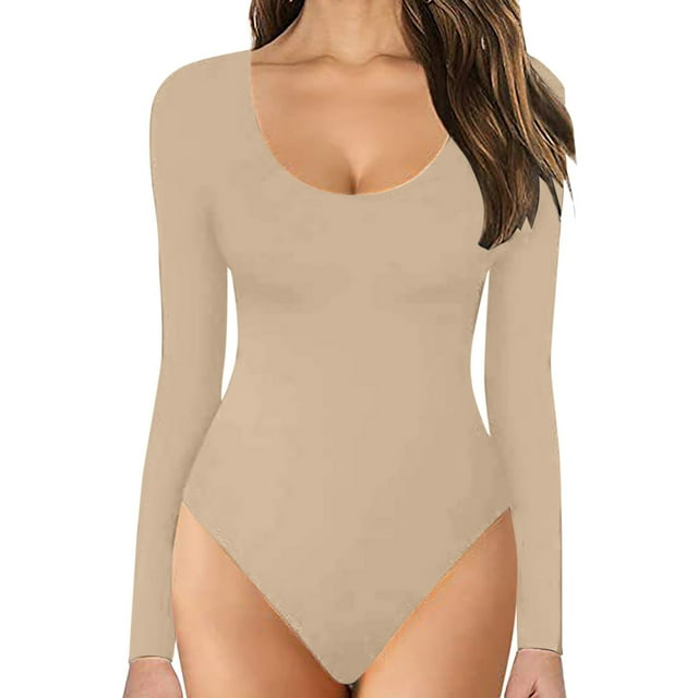 Justaucorps à Manches Longues Col Rond pour Femmes Doux Extensible Confortable pour Usage Quotidien Hauts Polyvalents