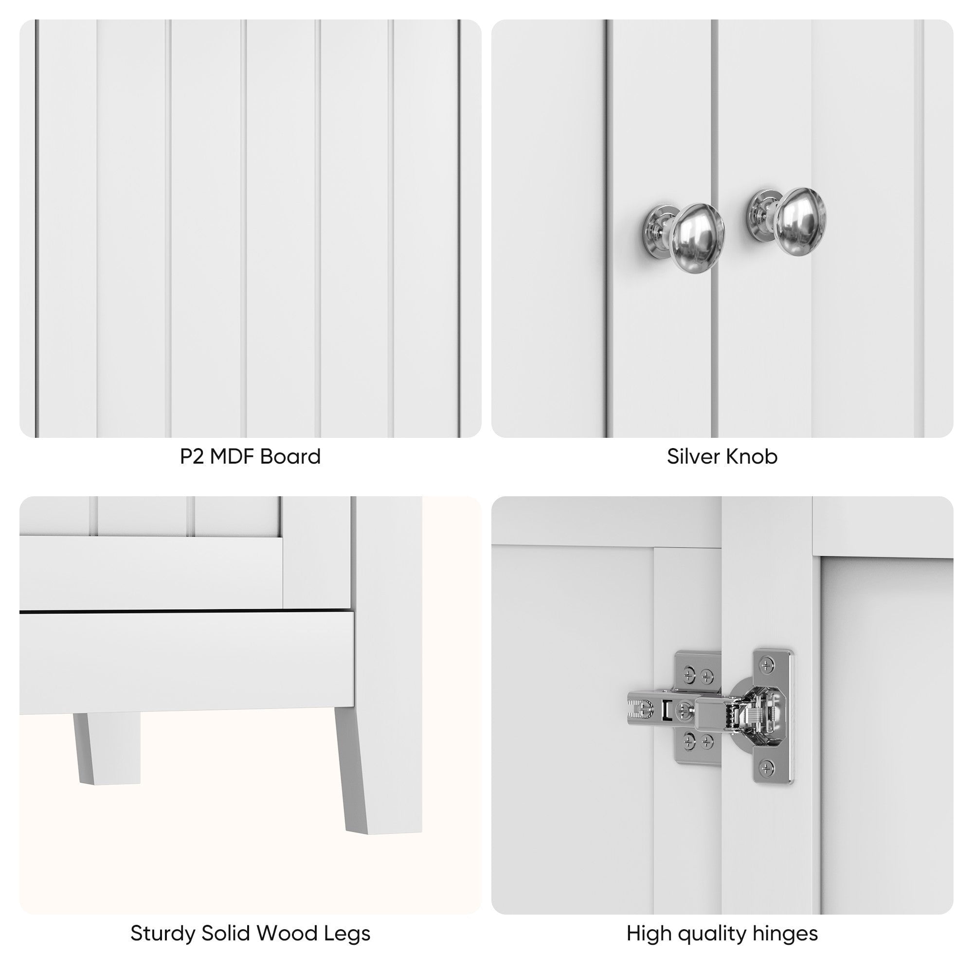 Sailvan White Double Door Storage Cabinet, Mid-Century Modern Freestanding Buffet with Silver Knobs