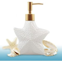 Starfish-Shaped Soap Dispenser, White Ceramic Lotion Bottle with Noble Golden Matte Pump, Ocean Themed Décor for Kitchen Sink or Bathroom