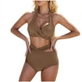 thumbnail image 5 of Jjayotai Womens High Waisted Bikini Sets Clearance, Sexy Halter Push Up Two Piece Swimsuits, Criss Cross High Cut Bathing Suits Coffee XL, 5 of 7