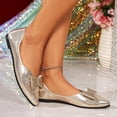 thumbnail image 4 of Womens Gold Flats Pointed Toe Bow Rhinestone Sparkly Glitter Wedding Party Comfortable Dress Shoes Cushioned Insole Faux Faux Leather,Size 9, 4 of 9