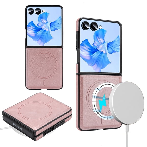 Case Designed for Samsung Galaxy Z Flip 8, Compatible with MagSafe, Vintage PU Leather Case Slim Fit Drop Protective Scratch Resistant, Soft Microfiber Lining, Shockproof Durable Cover, Rosegold