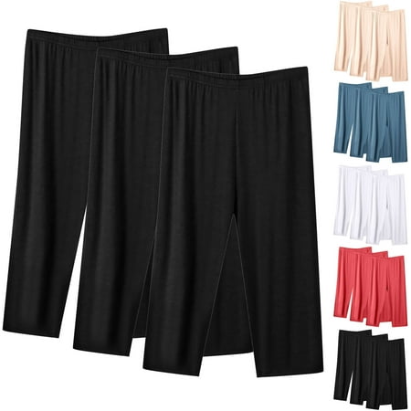 Yourumao Women s Three Packs Pajama Capris Soft Wide Leg Capri Pants Elastic Waist Solid Stretchy Trousers Plus Size Pajama Pants