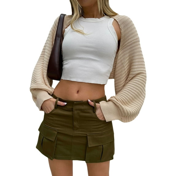 Biekopu Women's Summer Mini Cargo Skirt, Solid Color High Waist Multi-pockets Skirt,Casual Daily Wear,S/M/L