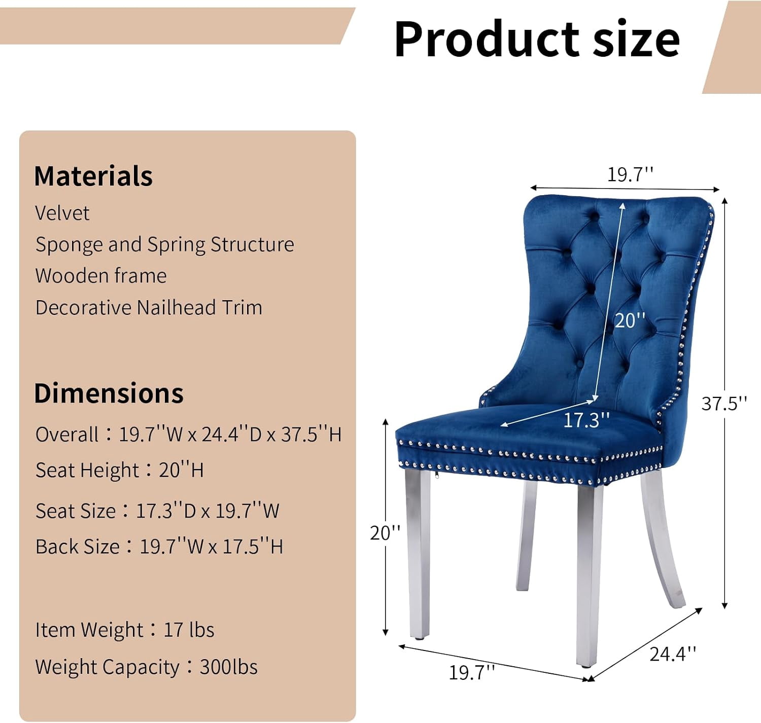 Collection Tufted Velvet Dining Chair, Nailhead Trim, Solid Wood Legs, Set of 2