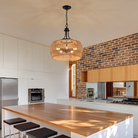 Jopath 19" Boho Hemp Rope Pendant Light, Hand-Woven Jute Hanging Lamp with Adjustable Chain, Natural Rope Shade Ceiling Light Fixture for Kitchen Island, Dining Room, or Entryway (Bulb Not Included)