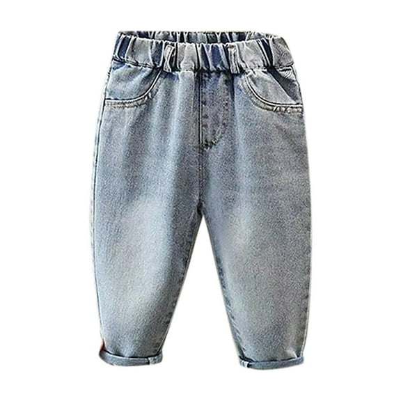 CYRBOKO Jeans for Girls, Loose Lightweight Casual Elastic Waist Denim Pants Blue Size 8 T