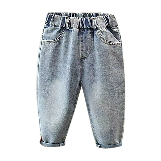Odeerbi 2-9 Años Chicas Vaqueros Lindo Retro Vaquero Pantalones de Moda Alta Cintura Elástica Cintura Vaquero Pantalones
