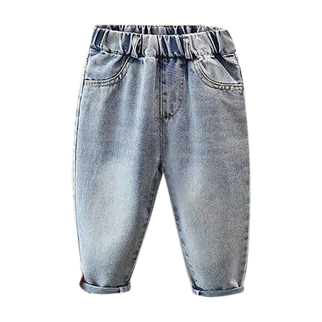 Odeerbi 2-9 Años Chicas Vaqueros Lindo Retro Vaquero Pantalones de Moda Alta Cintura Elástica Cintura Vaquero Pantalones