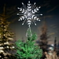 thumbnail image 2 of 11.75. Inch 18-Light Cool White Micro LED Silver Glittered Snowflake Treetopper, 2 of 8