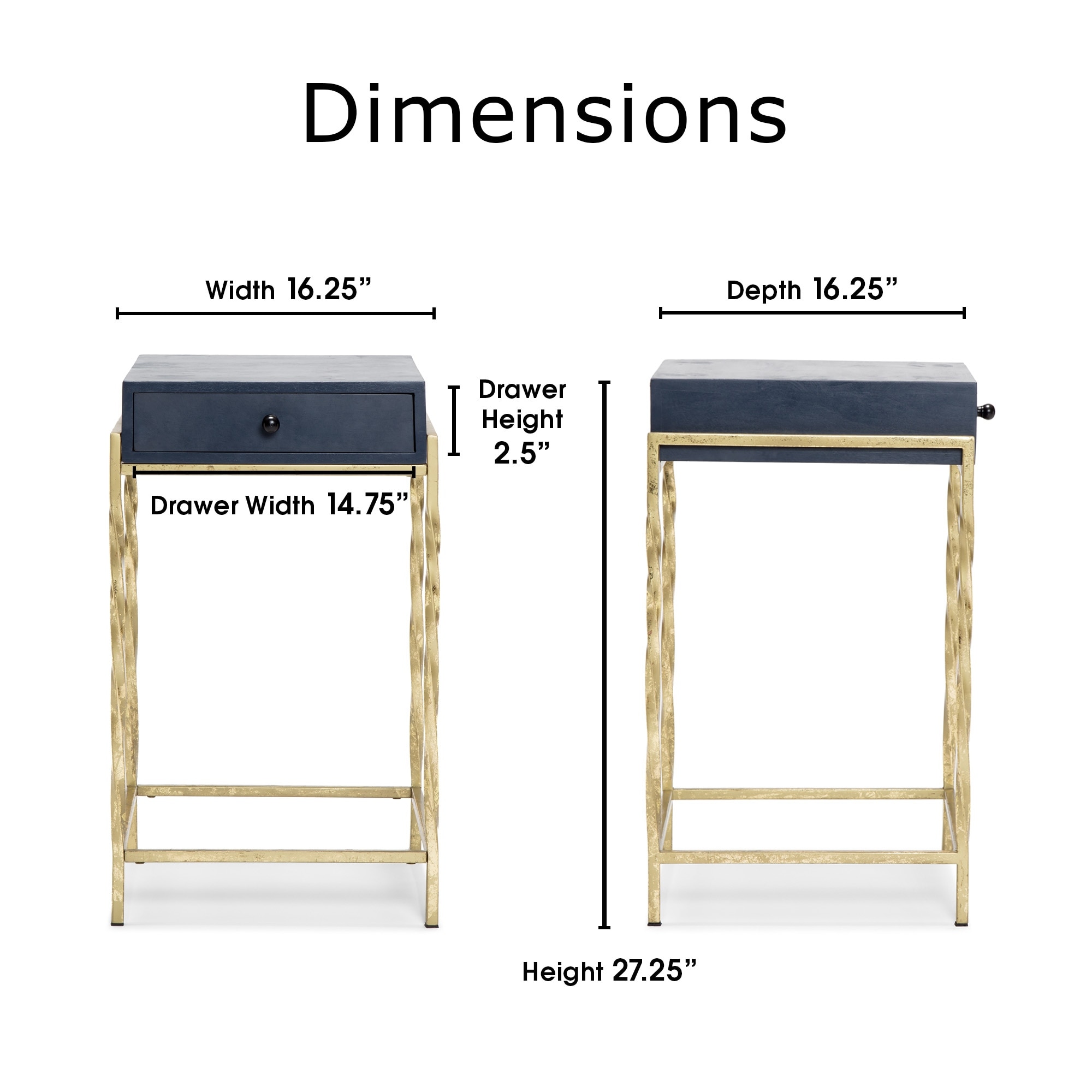 Millwork Holdings Co,. Inc Adore Decor Jolie Modern Living Room Table, Navy Blue/Gold Accent Table Metal Square Accent Tables