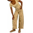 thumbnail image 2 of sicmoss Women's Khaki Cotton Barrel Jeans Y2K Wide Leg Baggy Ruffle Hem with Pockets, 2 of 7