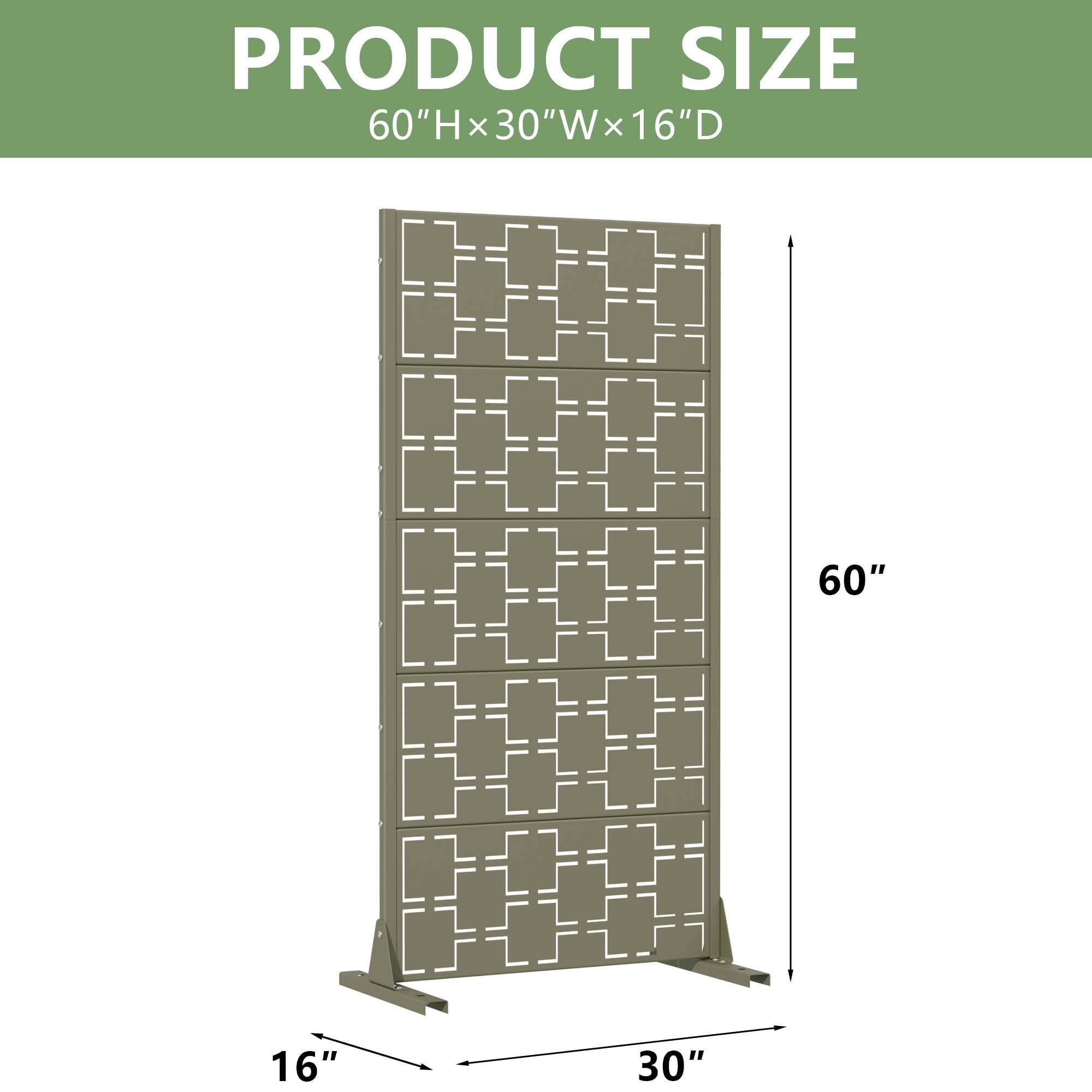MAYEERTY 59x30x16 Inch Olive Gray Galvanized Steel Privacy Screen, 5 Piece Set for Outdoor Garden