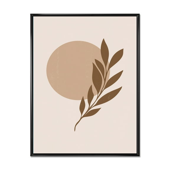 Designart 'Abstract Terracotta Moon and Sun With Tropical Leaf' Modern Framed Canvas Wall Art Print