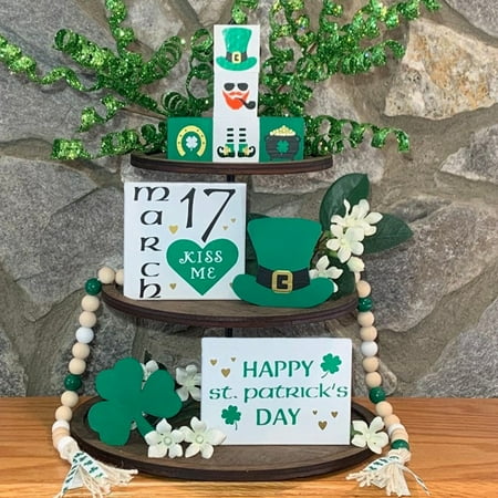 

St. Patrick s Day Tiered Tray Decor Inspiration Holiday Decoration Inspiration St. Patrick s Day Farmhouses Tiered Tray Decor