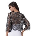 thumbnail image 2 of Yartina Womens Long Sleeve Sequin Lace Shrug Scallop Hem Open Front Bolero Cardigan for Evening Dress Silver One Size, 2 of 6