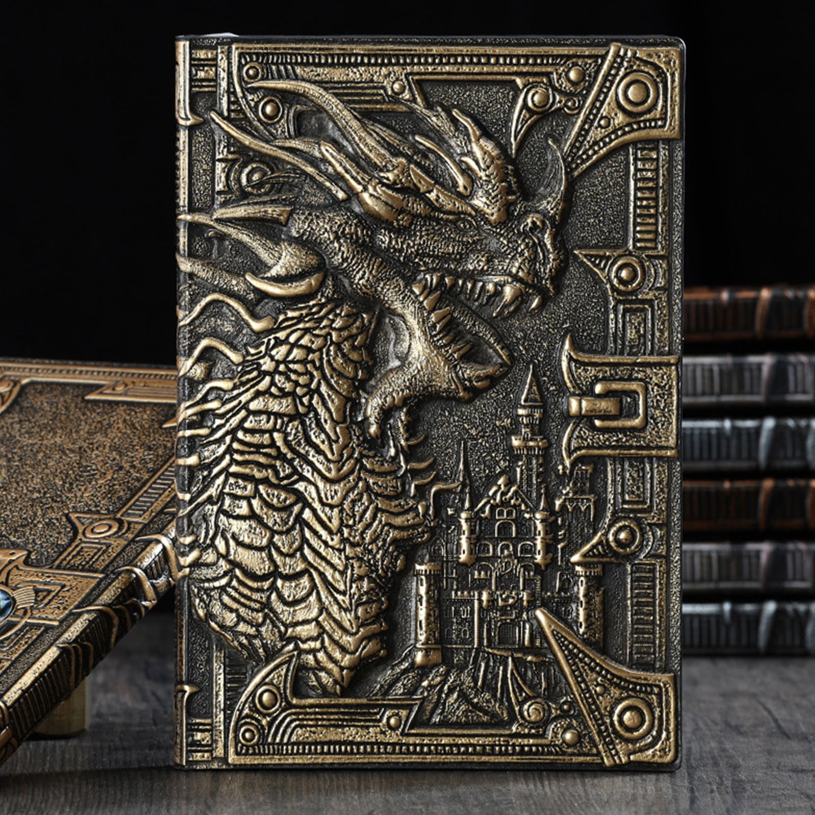 Vintage Bronze 3D Embossed Dragon Notebook, Fantasy Themed Journal for Notes Sketching and Gifting, Hard Cover Lined Page Travel Journal for Home Office Car Use, Single Pack