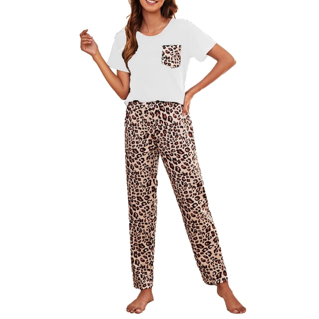 Ropa De Casa Femenina, Pijamas De Mujer Con Estampado De Leopardo, Cuello Redondo, Parte Superior Agradable A La Piel, Informal, Transpirable Para Dormir La Siesta En El Dormitorio ANGGREK Otros