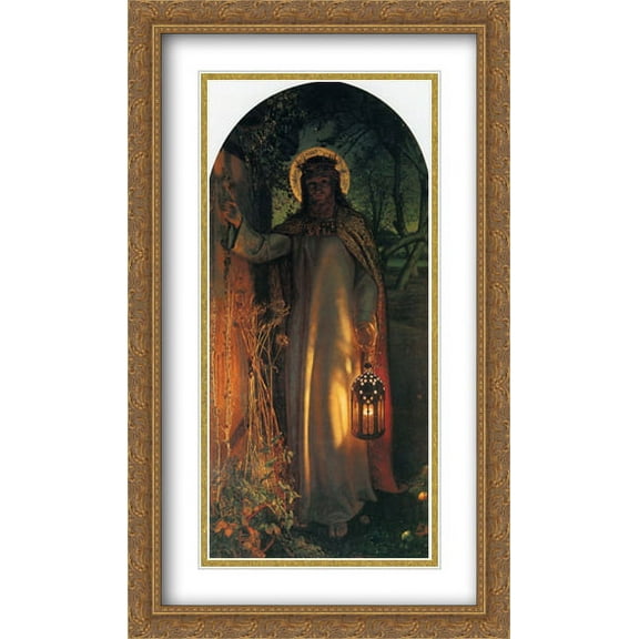The Light of the World 2x Matted 24x40 Large Gold Ornate Framed Art Print by Hunt, William Holman