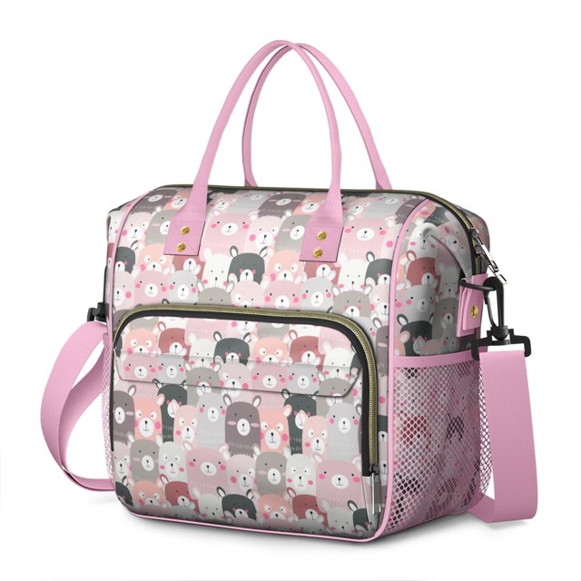 Polar Bear Pattern Lunch Bag – Waterproof Insulated Cooler Tote with Wild Bear Design, Foldable Leakproof Lunch Box for Outdoor, Work, or School