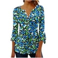 thumbnail image 2 of Xdegoge Ofertas De Hoy En Three Quarter Sleeve Tops Woman Floral Button Down V Neck T Shirts Loose Fit Trendy Summer Tops 2025 Dressy Casual Blouses Soft Comfy Basic Tees Refund On, 2 of 5
