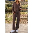 thumbnail image 3 of Women's 2 Piece Outfits Fuzzy Fleece Pajama Set Long Sleeve Top Wide Leg Pants Loungewear, 3 of 18