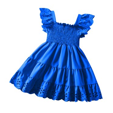 Birdeem Robe Sans Manches à Col Rond pour Filles Été Nouvelle Jupe Princesse en Dentelle à Volants Broderie Nœud en Maille