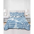 thumbnail image 2 of Quilts Full Size Bedding Set, Blue Monstera Deliciosa Lightweight Quilted Comforter, Summer Botanical Tropical Soft Reversible Bedspread Coverlet with Pillow Covers for All Season, 78" x 90", 2 of 7