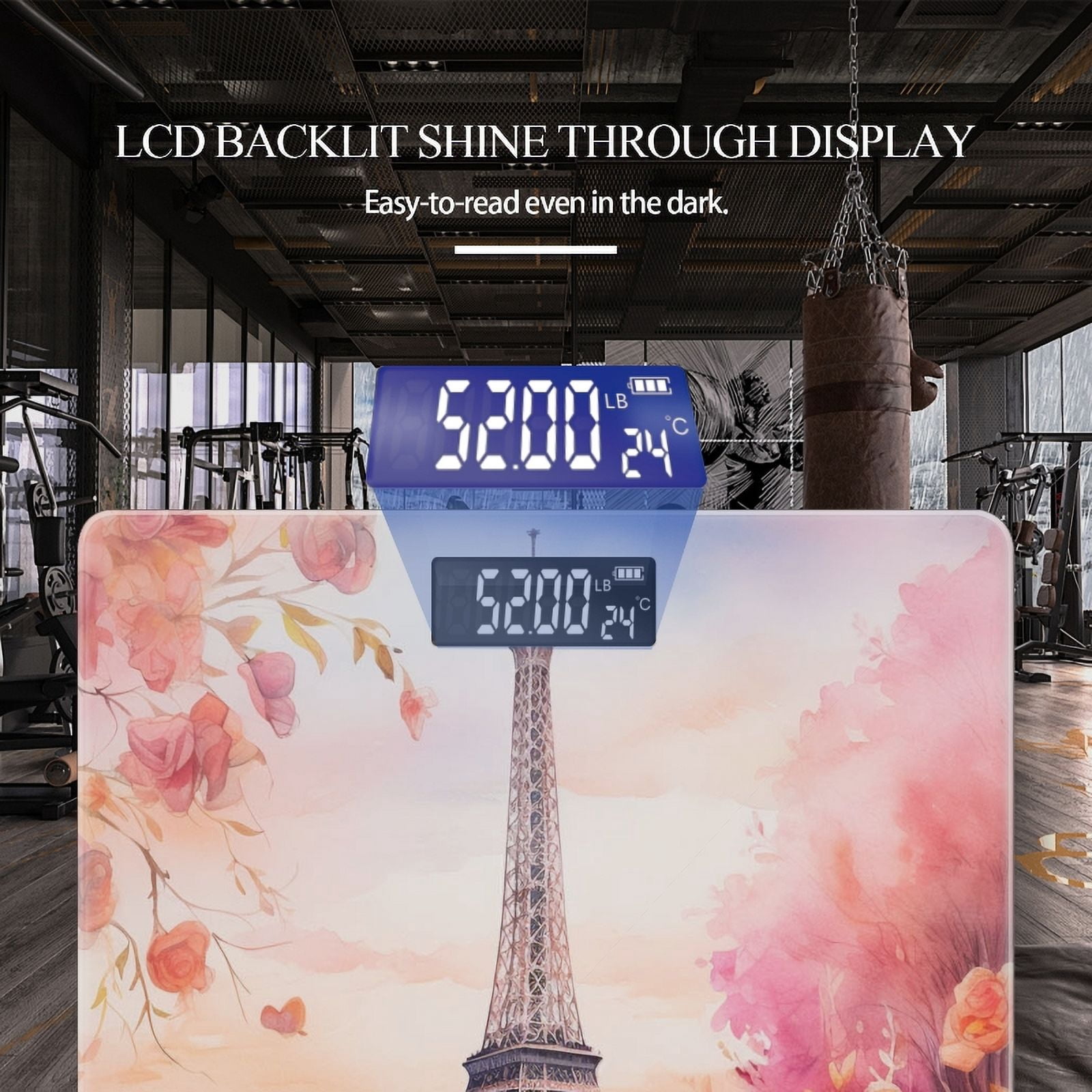 High Precision Body Weight Scale Smart Bathroom Scales with Large LCD Display(400lbs),Decorative for Bedroom-The Eiffel Tower Surrounded By Blooming Flowers