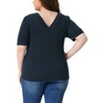 thumbnail image 3 of Blusas de punto casuales de manga corta con cuello en V para mujeres de tallas grandes Agnes Orinda 2X azul marino, 3 of 6