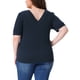thumbnail image 3 of Blusas de punto casuales de manga corta con cuello en V para mujeres de tallas grandes Agnes Orinda 3X azul marino, 3 of 6