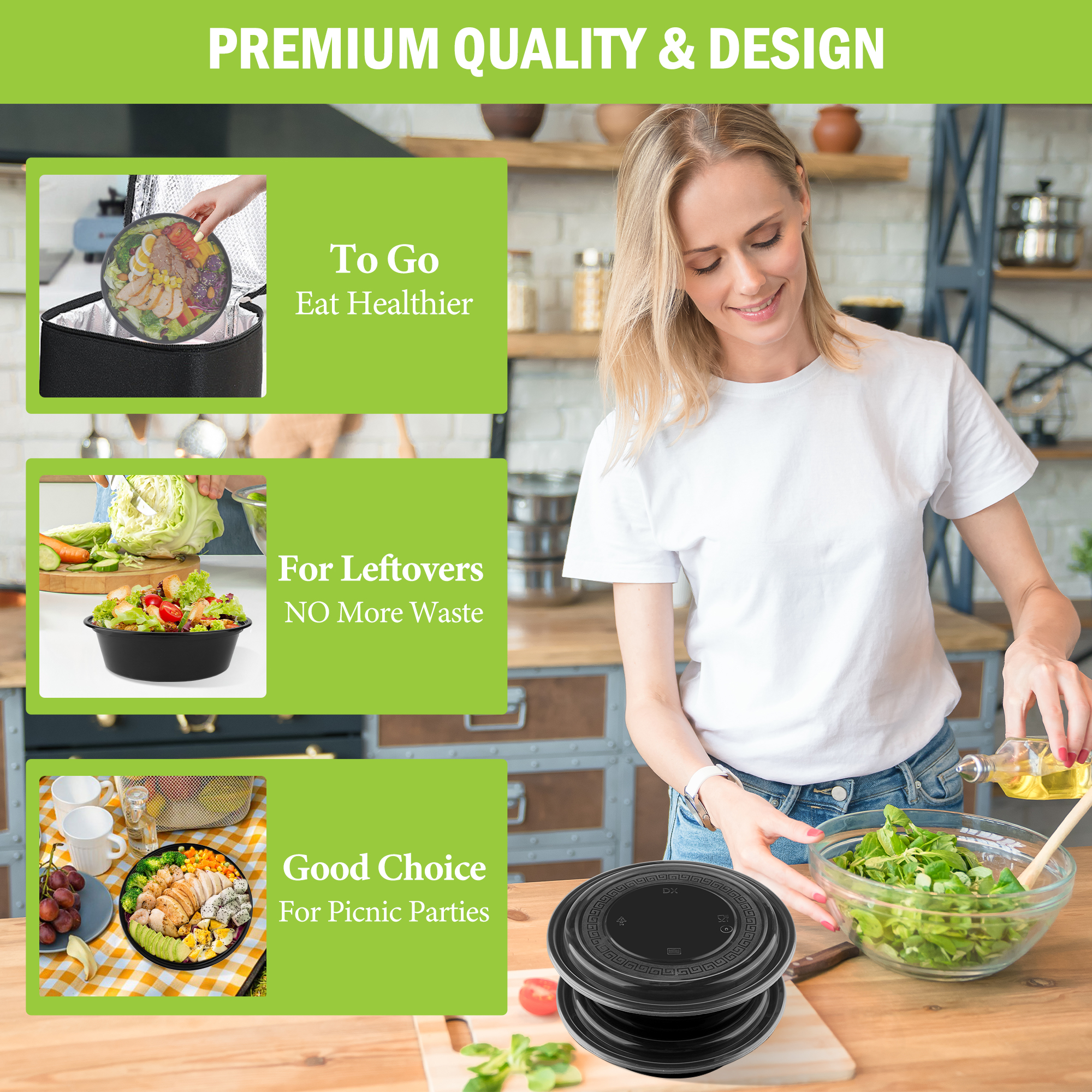 Kosbon 30-Pack Reusable Meal Prep Containers, Round photo 3