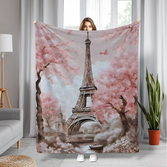 Soft & Cozy Eiffel Tower Paris-Inspired Flannel Throw Blanket for Couch Bed Office and Travel Perfect Gift for Birthdays & Christmas