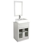 FULLWATT 24" Classic Wood Bathroom Vanity with Rectangle Ceramic Vessel Sink Bowl Faucet and Mirror Combo
