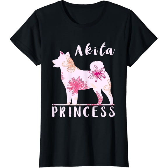 Akita Princees Flower Akita Dog Lover Akita Owner Shiba Inu T-Shirt men and women can wear, black, white, gifts