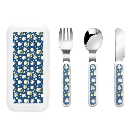 

Cauagu Star Penguin Print 3-Pieces Toddler Cutlery Set Kids Silverware Set with Spoons Forks & Knife Stainless Steel Utensils for Kids Dishwasher Safe