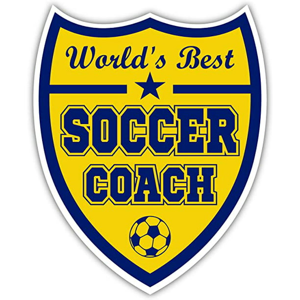 World's Best Soccer Coach Gift Idea Football Coaches Thank You Gift Blue  and Yellow Sticker Decal Shield 4x5 inches 