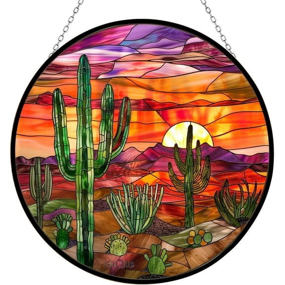 Cactus Stained Glass Suncatcher Stained Glass Window Hangings Birthday Gift for Mom Grandma Teacher Women Friend Christmas