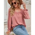 thumbnail image 4 of Blusas con botones TUNC de gasa con mangas abullonadas cuello cuadrado rosa XL, 4 of 4