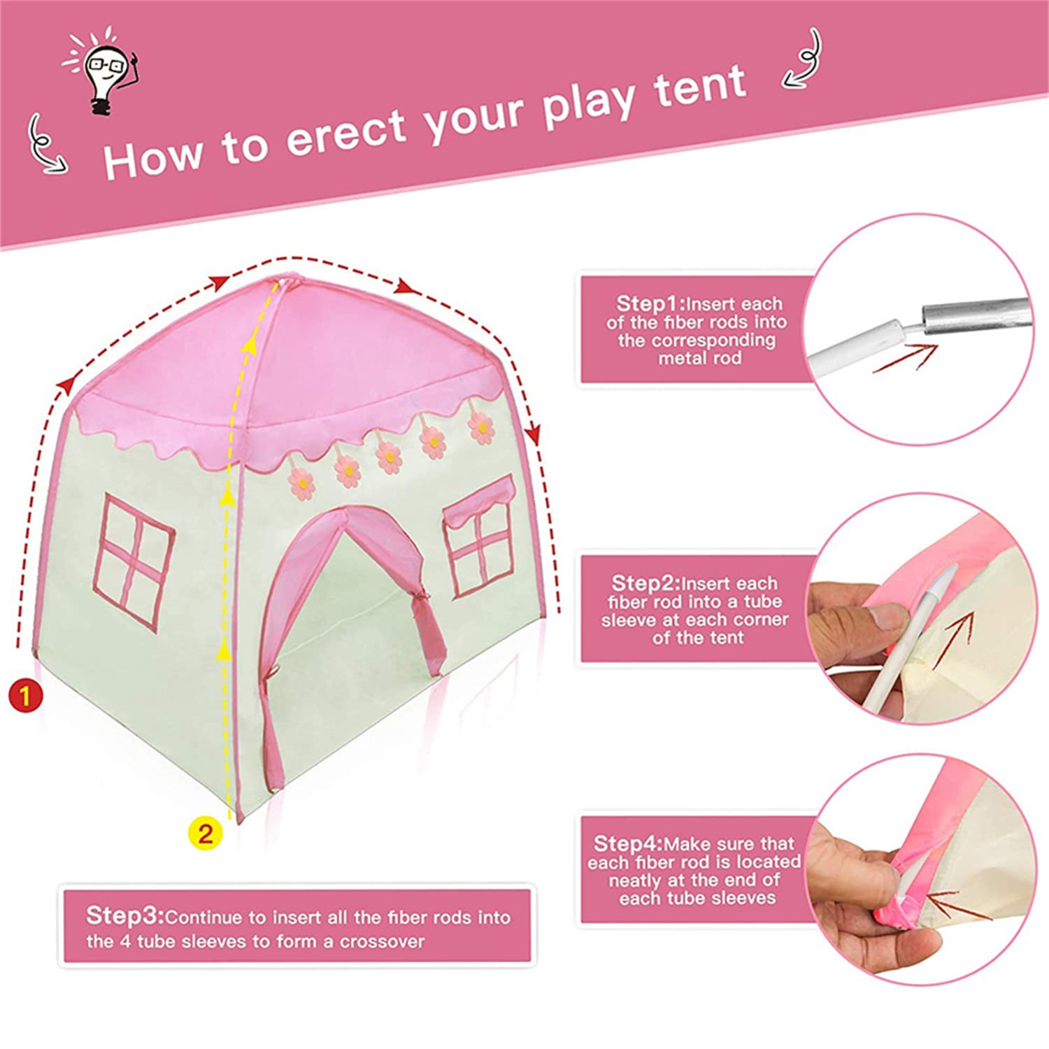 YYAo 51" Kids Play Tents for Girls Large Fairy Playhouse, Pink YYAo 51" Kids Play Tents for Girls Large Fairy Playhouse, Pink