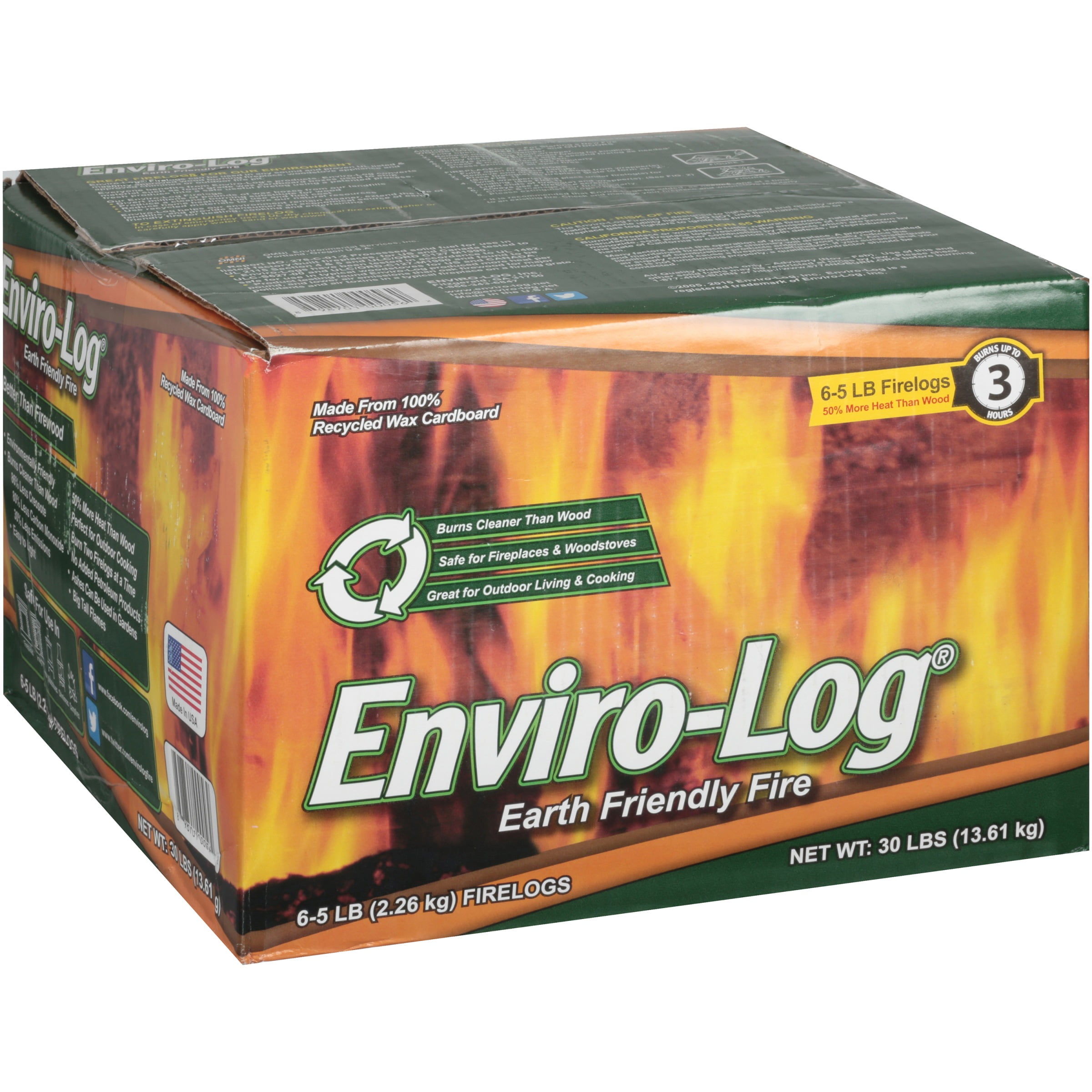 Enviro-Log Sustainably Made Firelogs - 5lbs 3 Hour (1000562), 6 Pack