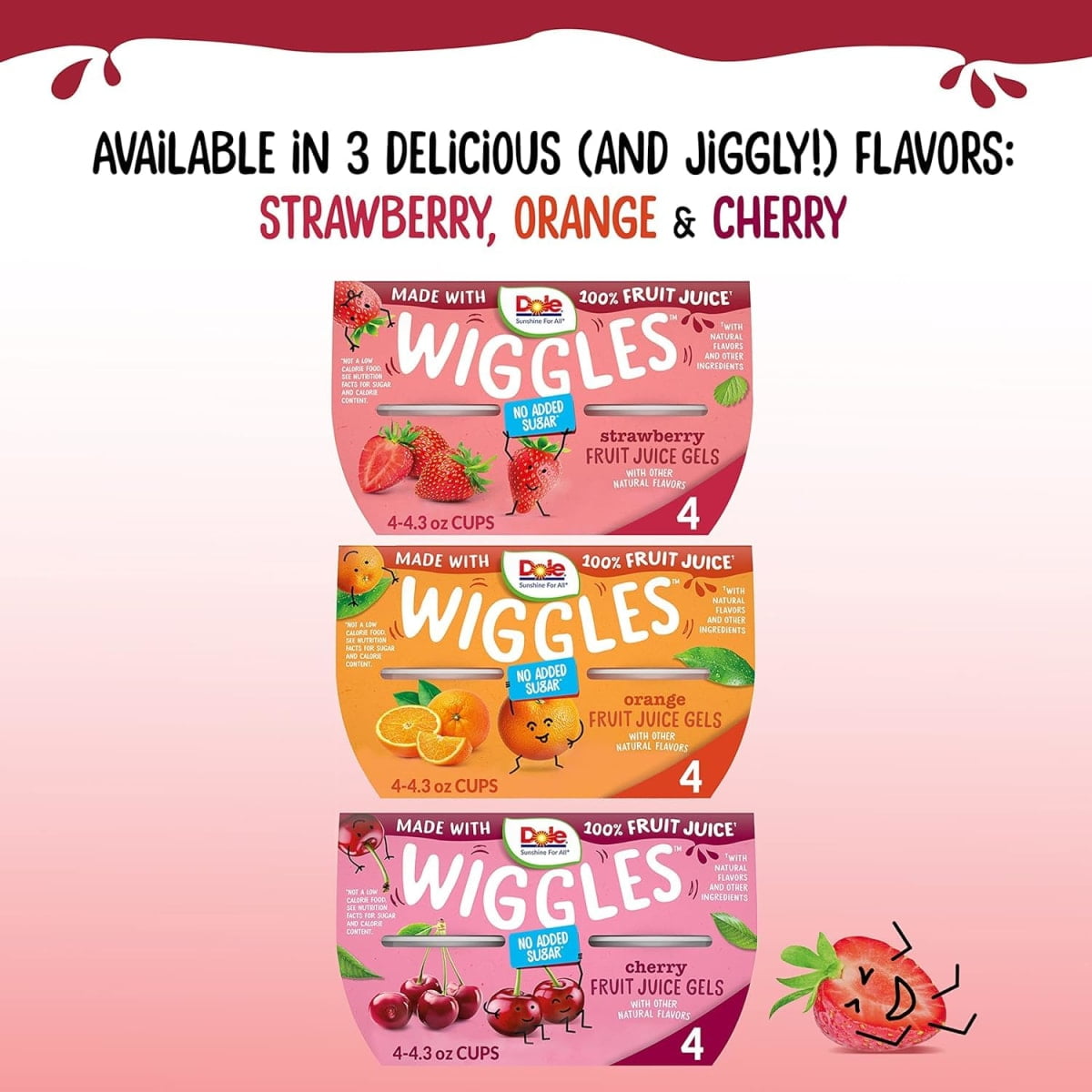 (4 pack) Dole Wiggles Strawberry Fruit Juice Gels, 4.3 oz Cups (4 Pack)